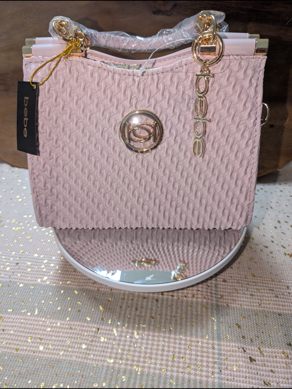 H-115 bebe Erika Mini Shopper Textured Top-Handle Satchel In Dusty Pink - Picture 2 of 9
